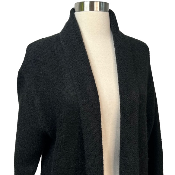 Look by M Black Long Wool-Blend Open Front Cardigan Sweater One Size - Picture 4 of 10